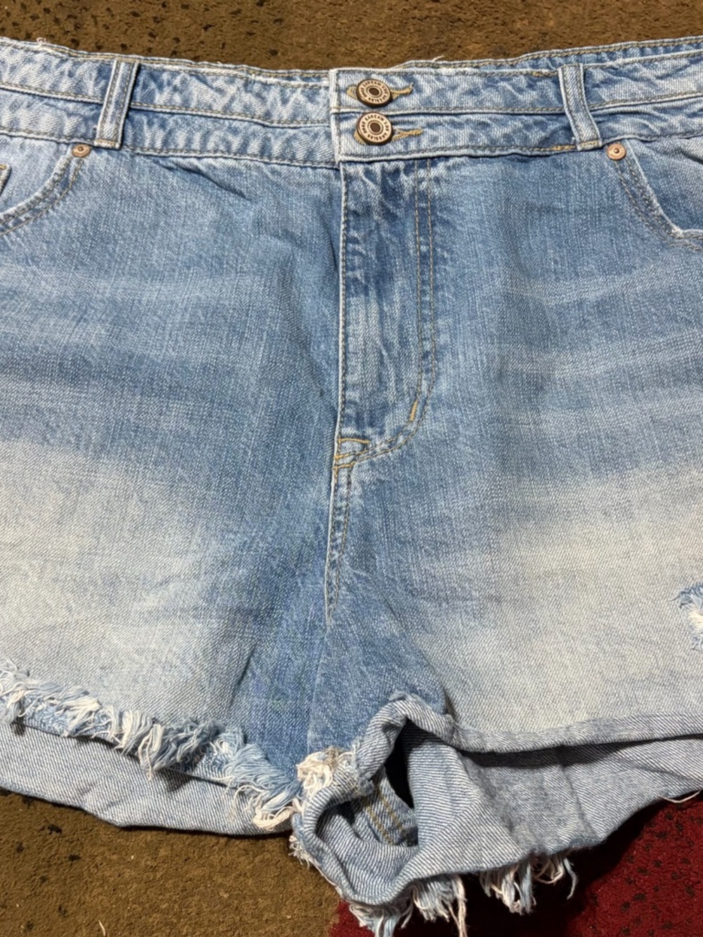 KanCan Light Blue High-Rise Distressed Denim Shorts